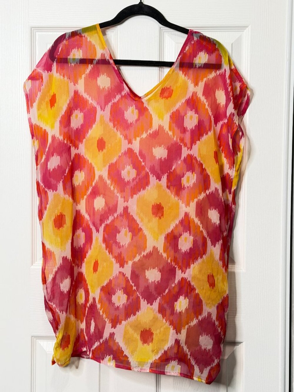 Bright Sheer Patterned Resortwear Coverup Flowy Tunic Top- Women's S